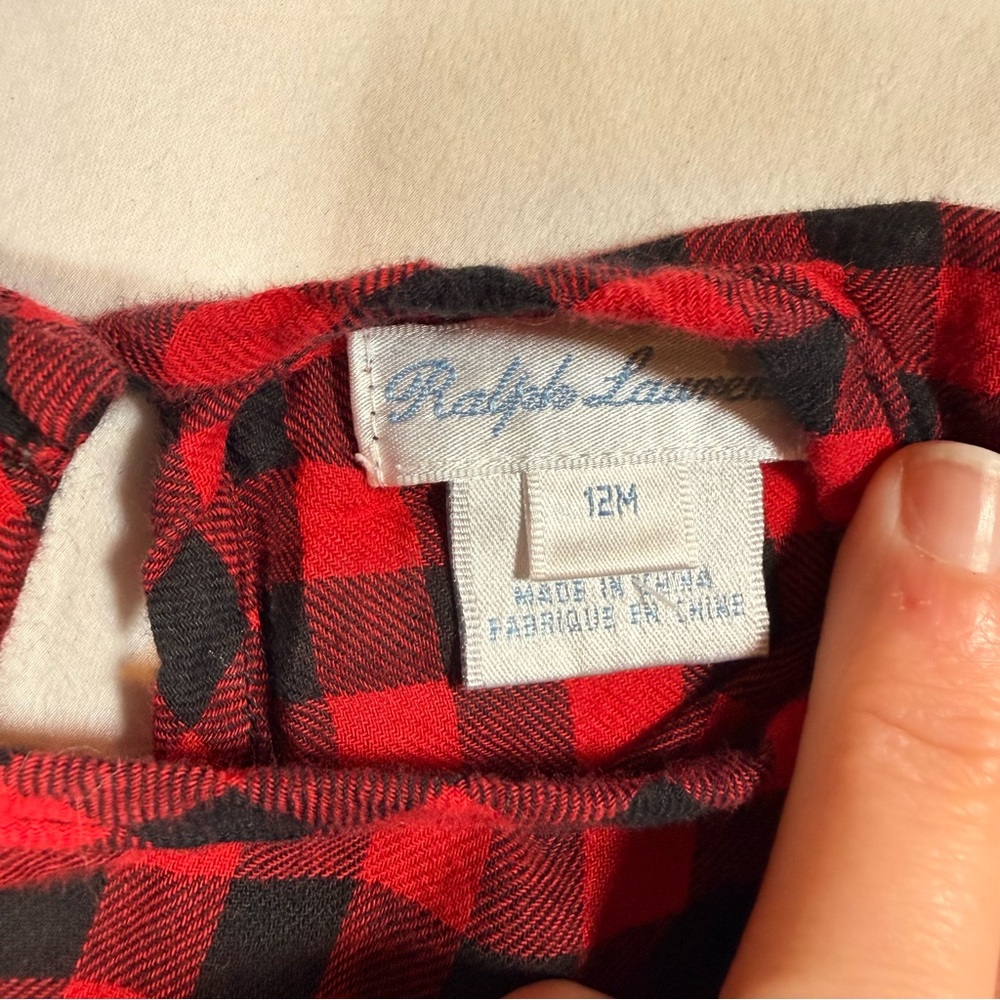 Ralph Lauren Baby 12 Month Buffalo Plaid Dress Red/Black Embordered Pony Luxury - Picture 6 of 6
